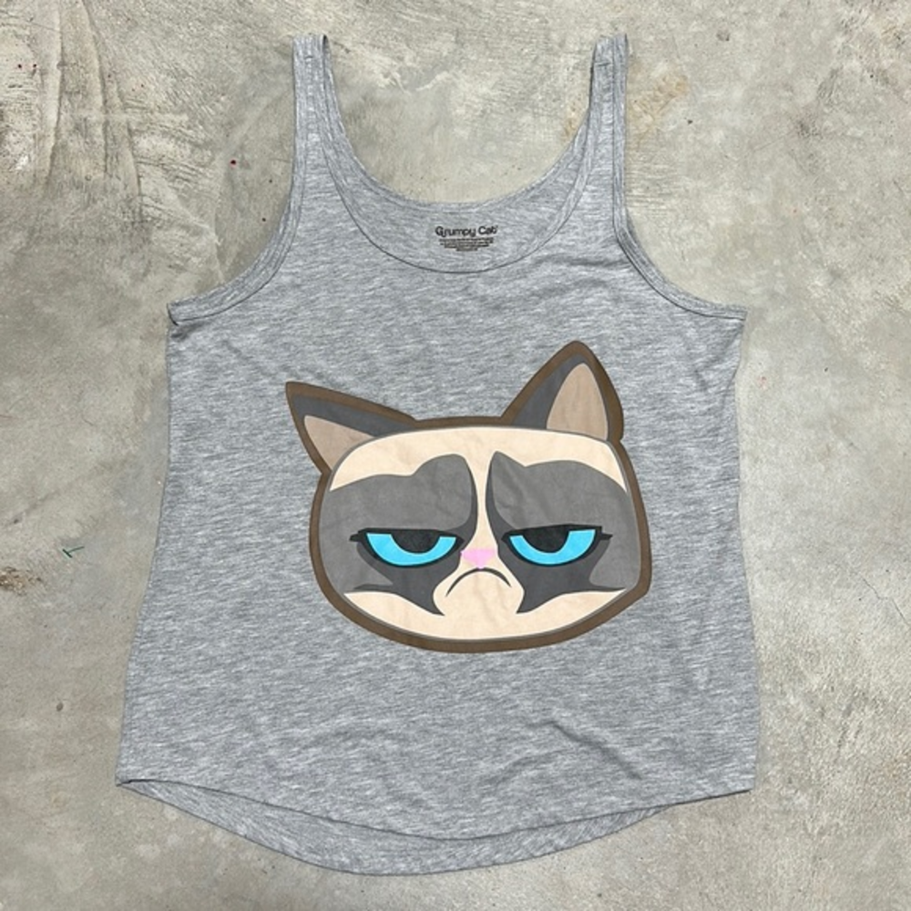 Grey‎ sleeveless tank with grumpy cat / size M (8-10) / Grumpy Cat brand